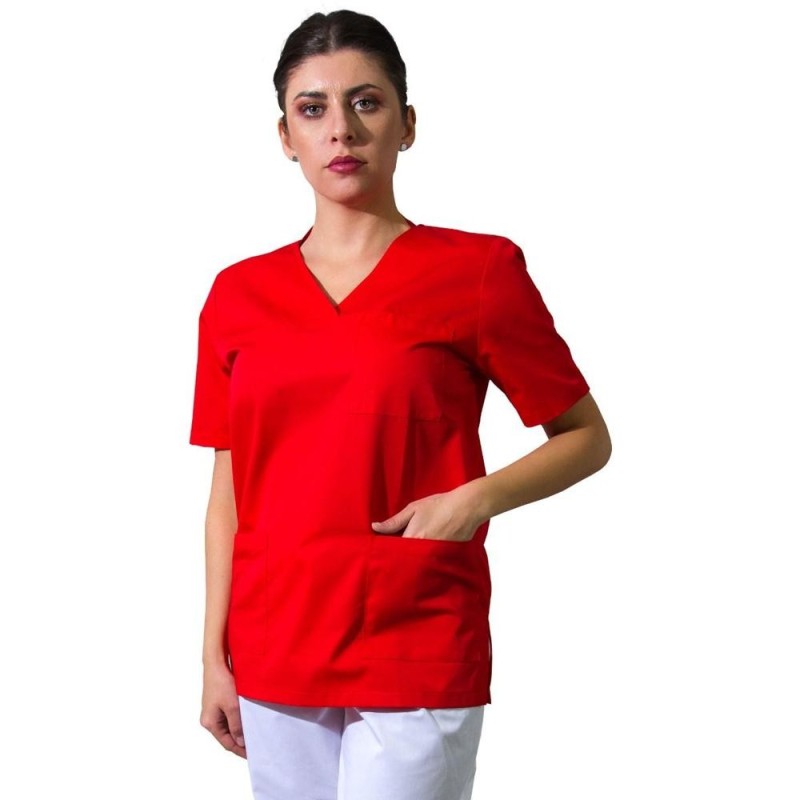 Bluza Medicala Unisex Ved Clasic, Maneca Scurta, 3 Buzunare, Rosu, XS