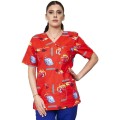 Bluza Medicala Unisex Ved Imprimeu, Maneca Scurta, 3 Buzunare, Model Pediatric cu Masinute, XS
