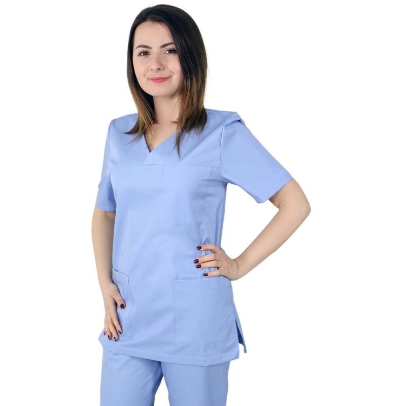 Bluza Medicala Unisex Ved Premium, Maneca Scurta, 3 Buzunare, Bleu, XL