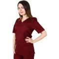 Bluza Medicala Unisex Ved Premium, Maneca Scurta, 3 Buzunare, Grena, XS