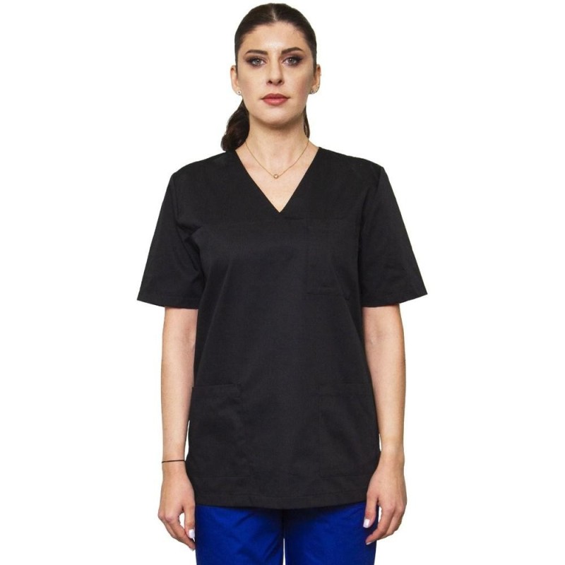 Bluza Medicala Unisex Ved Premium, Maneca Scurta, 3 Buzunare, Negru, S