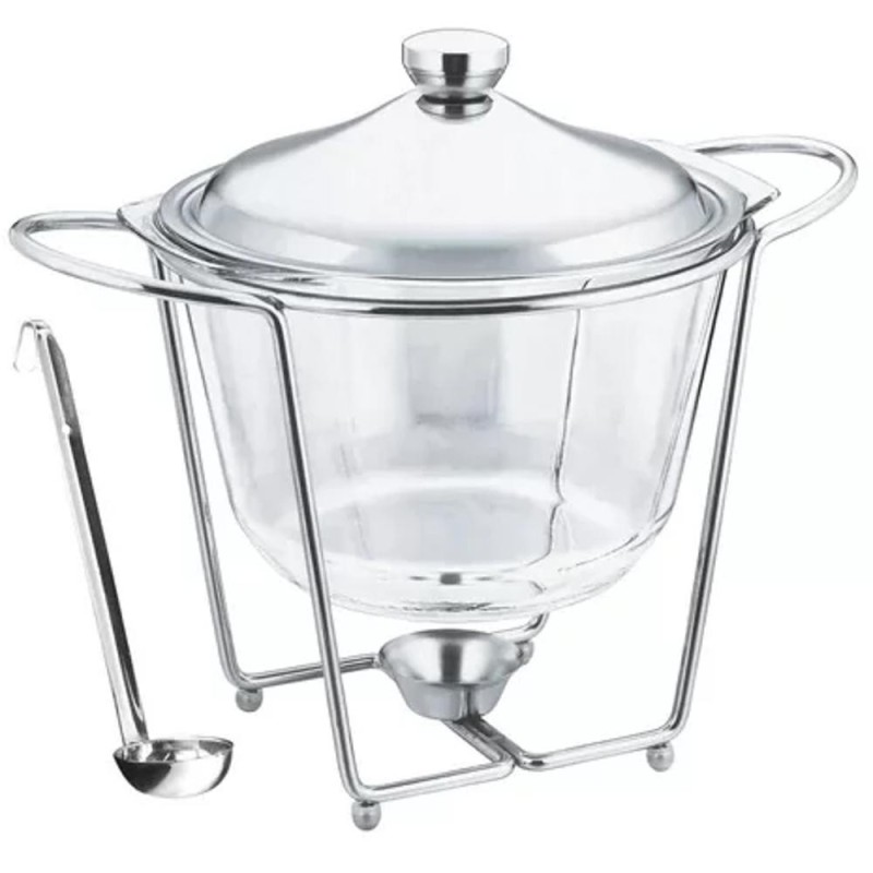 Bol din Sticla Borosilicata pentru Supa, Suport Incalzitor si Polonic, 4 l, Perfect Home