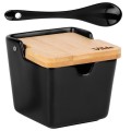 Bol pentru Zahar, Negru, cu Lingurita si Capac, din Ceramica, 250 ml, Vilde