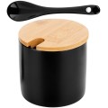 Bol pentru Zahar, Negru, Forma Cilindrica, din Ceramica si Bambus, 250 ml, Vilde