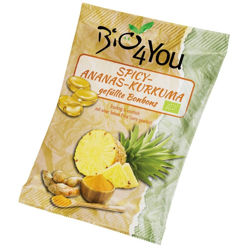 Bomboane Bio usor Picante cu Ananas si Curcuma, 75g Bio4you