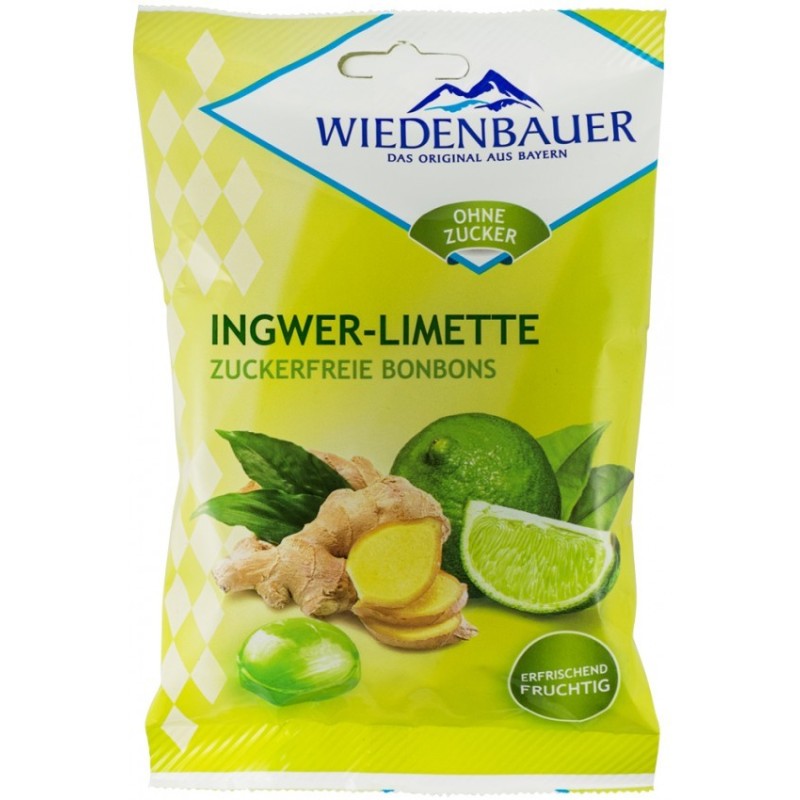 Bomboane cu Ghimbir si Limette, fara Zahar, 75 g, Wiedenbauer