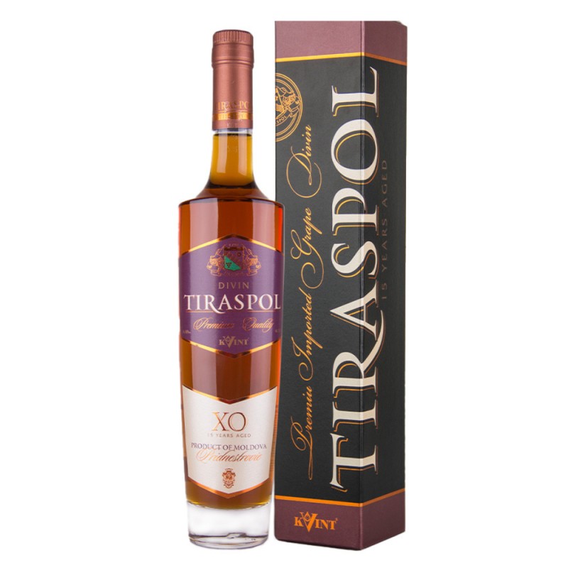 Brandy Kvint Tiraspol Divin 15 Ani XO, in Cutie, 40% Alcool, 0.5 l