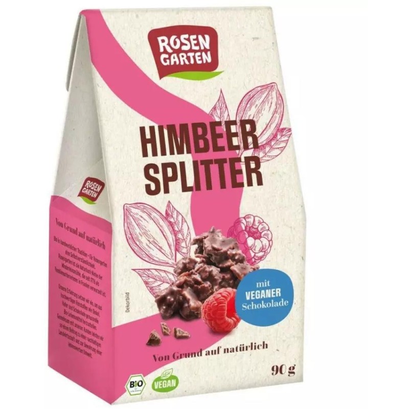 Bucati Bio de Napolitane cu Zmeura Invelite in Ciocolata Vegana, 90 g, Rosen Garten