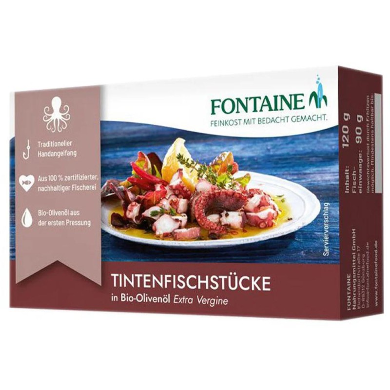 Bucati de Caracatita in Ulei de Masline Eco, Fontaine, 110 g/80 g