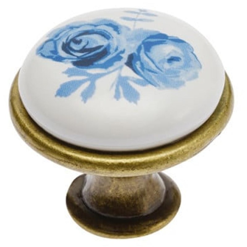 Buton Ceramica Model J4, Finisaj Antic Auriu/Trandafir Albastru