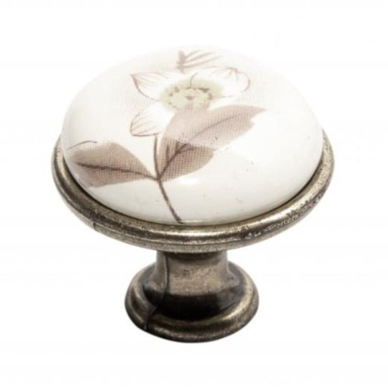 Buton Ceramica Model W0520/701A, Finisaj Antic Auriu/Floare Maro