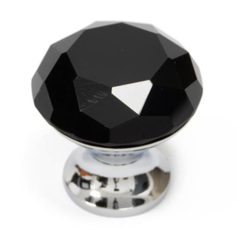 Buton Cristal Model Fi25 Plat, Finisaj Crom Lucios/Negru