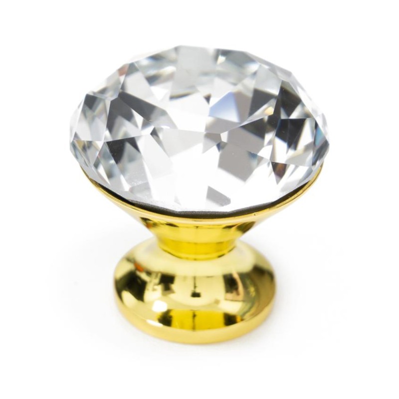 Buton Cristal Model Fi30 Plat, Finisaj Auriu/Transparent