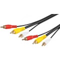 Cablu Audio Video, 3 x RCA Tata - 3 x RCA Tata, Contacte Aurite, Negru 10m Goobay