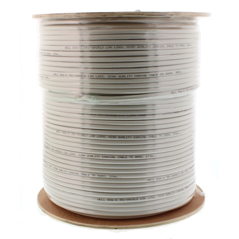 Cablu Coaxial RG6, Fire Otel Cuprat, Triplu Ecranat, 64 x 0.12mm Al + Folie Al, 305m, Well