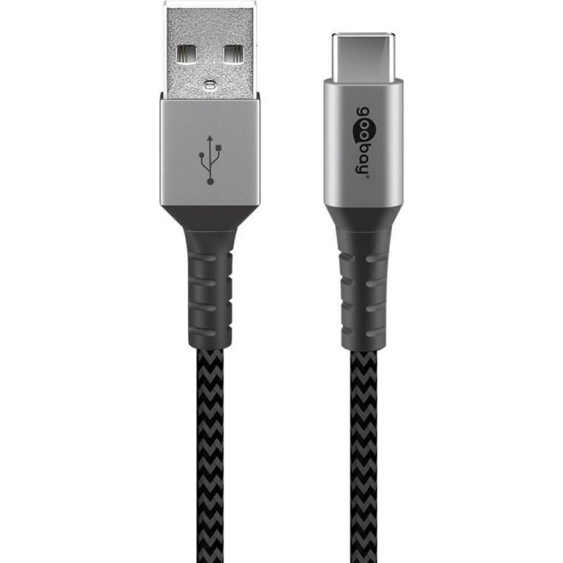 Cablu de Date si Incarcare USB 2.0 A tata - USB-C tata, Gri, Textil, Flexibil, 2 m, Goobay