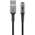 Cablu de Date si Incarcare USB 2.0 A tata - USB-C tata, Gri, Textil, Flexibil, 2 m, Goobay