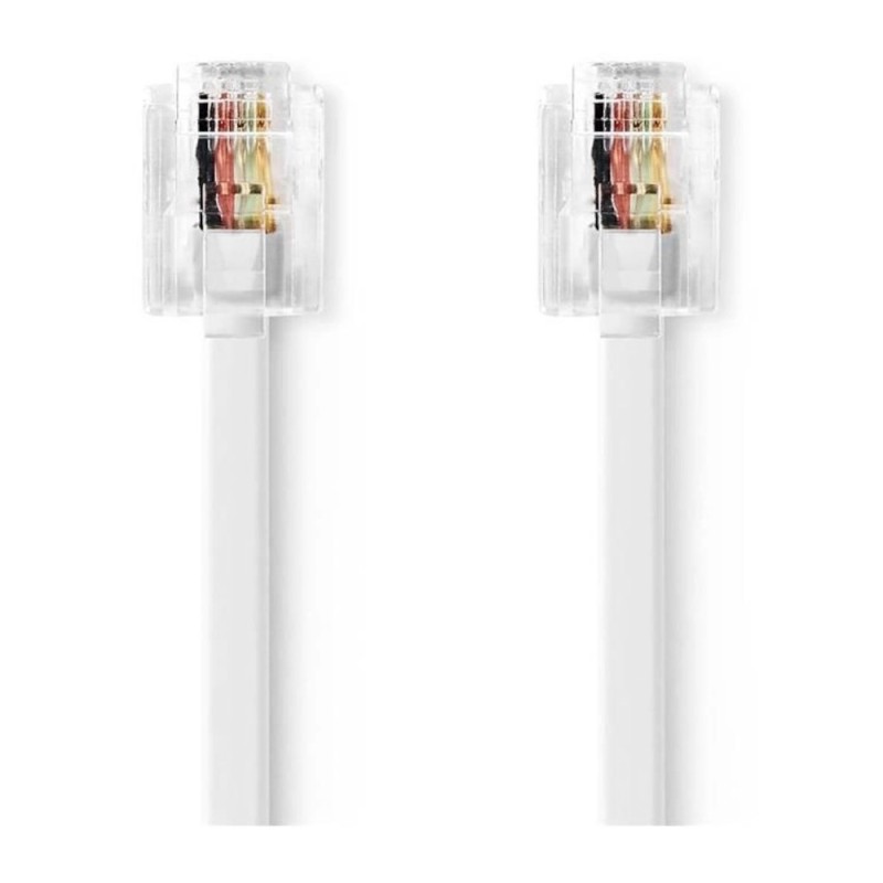 Cablu Telefon RJ11 Tata, RJ11 Tata, 2 m, Contacte Aurite, Alb, Nedis