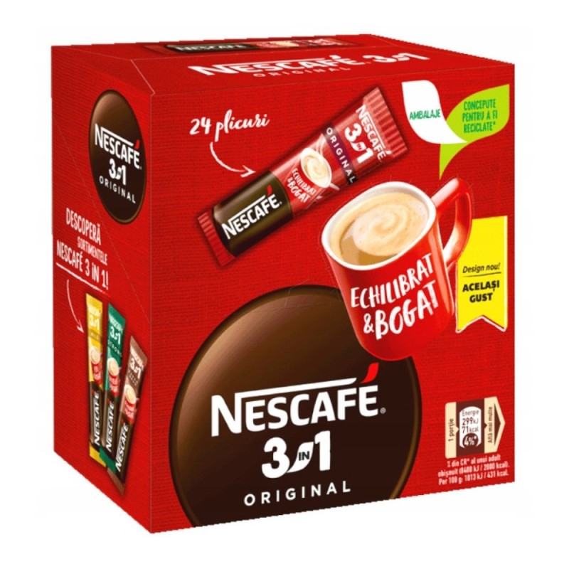 Cafea Instant, Nescafe, 3 in 1 Original, 24 Plicuri x 16 g