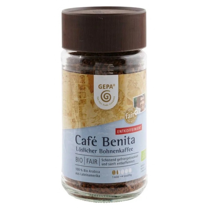 Cafea Solubila Benita Decofeinizata Bio si Fairtrade, 100 g, Gepa