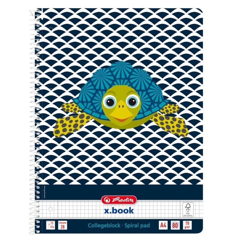 Caiet A4, 80 File, Spirala, Matematica, Cute Animals, Motiv Testoasa