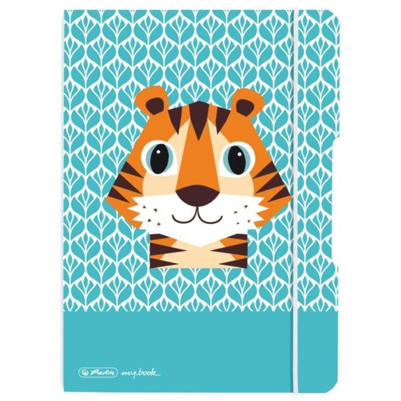 Caiet My.Book Flex, A5, 40 File, Patratele, Cute Animals Tiger, Elastic Gri