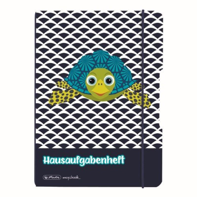 Caiet My.Book Flex, A5, 40 File, Patratele, Cute Animals Turtle, Elastic Negru