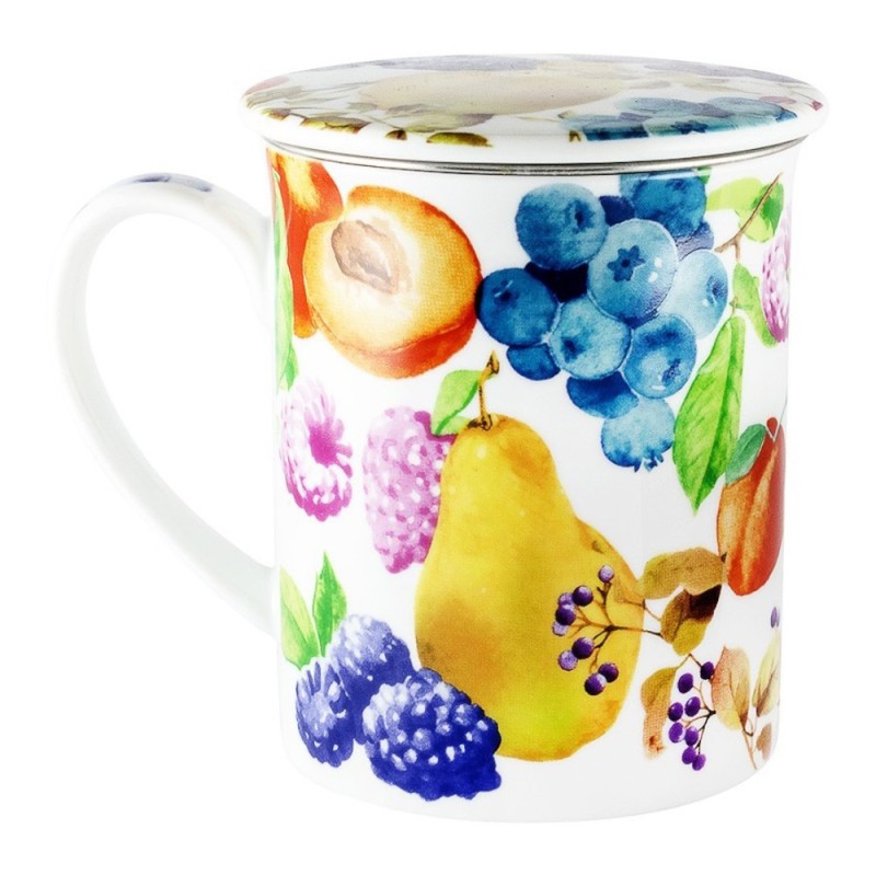 Cana din Portelan cu Capac si Infuzor din Otel Inoxidabil Model de Recolta Herbs Fruits