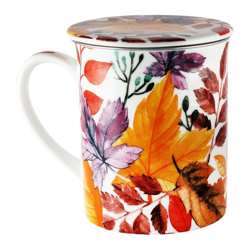 Cana din Portelan cu Capac si Infuzor din Otel Inoxidabil Model de Toamna Herbs Fruits