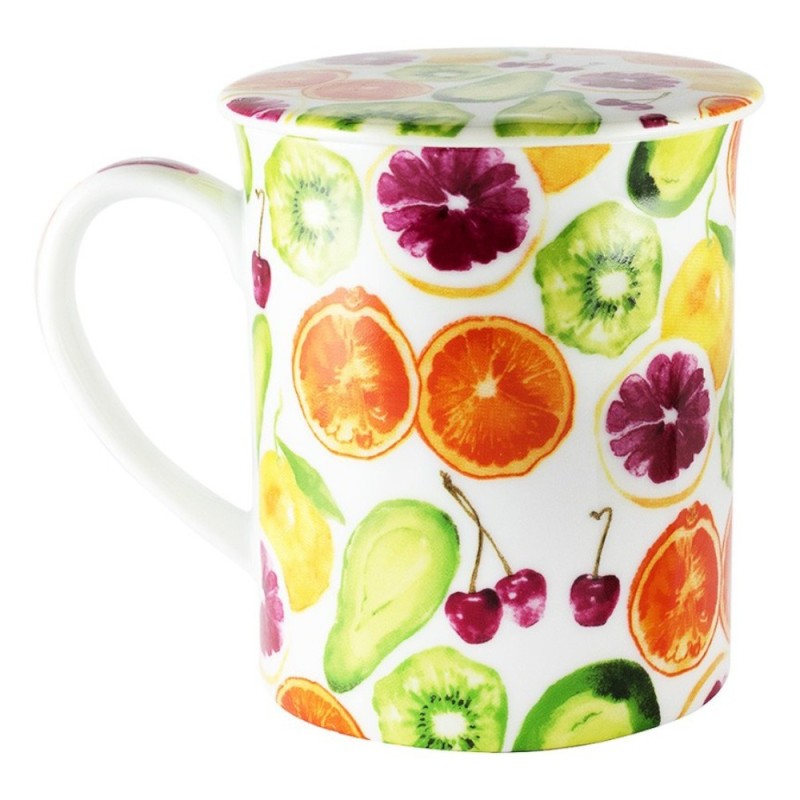 Cana din Portelan cu Capac si Infuzor din Otel Inoxidabil Model de Toate Fructele Herbs Fruits