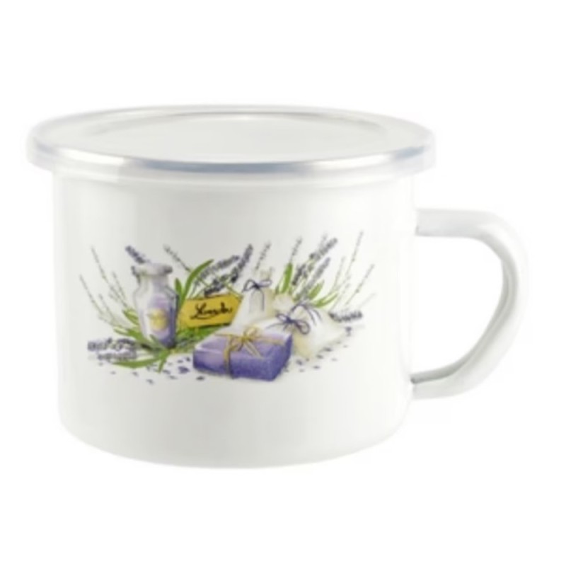 Cana Emailata cu Capac, 0.5 l, Alba, Perfect Home