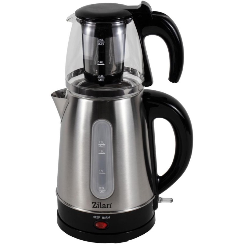 Cana Fierbator Electrica, 1.7 l si Ceainic din Inox-Sticla, Putere 2200W, 0.9 l