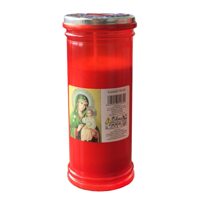 Candela cu Capac Anti-Vant T40E Rosu