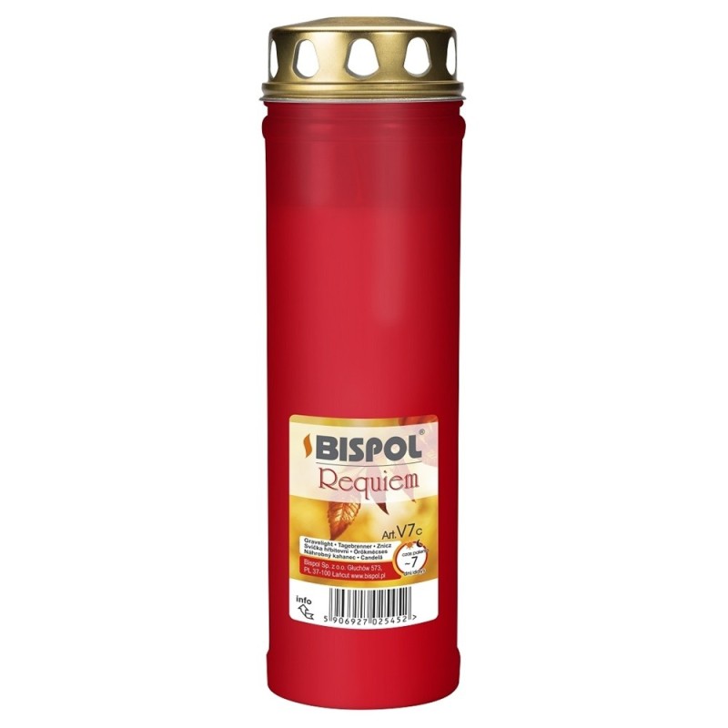 Candela din Plastic cu Capac Bispol, Timp Ardere 150 Ore, Rosie, 420 g