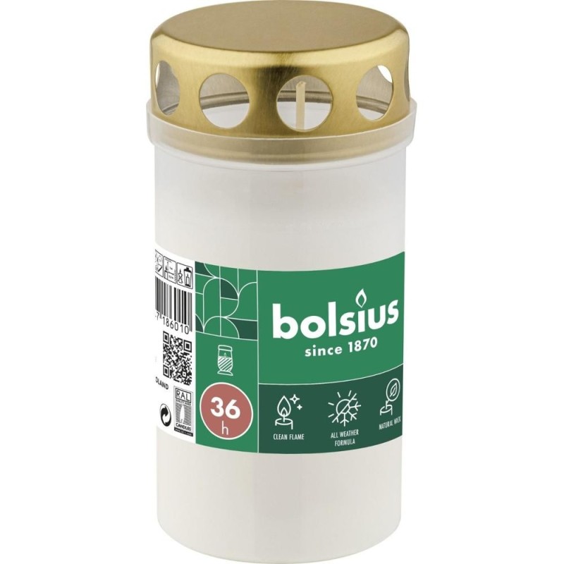 Candela din Plastic cu Capac Bolsius, Timp Ardere 36 Ore, Alba