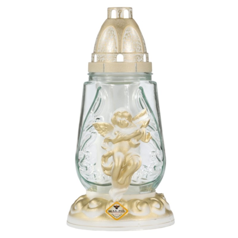 Candela din Sticla Alba cu Ingeras, 27 Ore