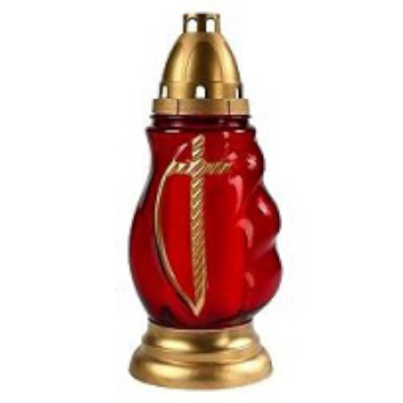 Candela din Sticla cu Cruce Bispol 3006c Rosu, 52 Ore