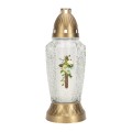 Candela din Sticla cu Flori si Cruce, 19 cm