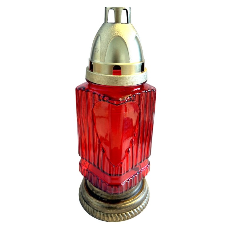 Candela din Sticla cu Inima Rosu, 15 Ore