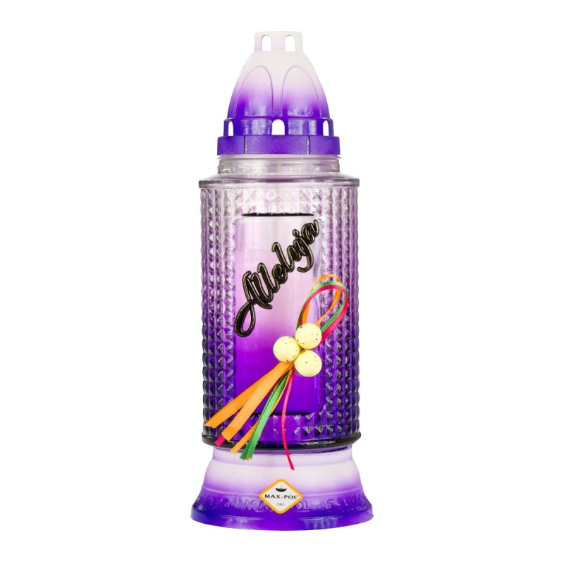 Candela din Sticla cu Ornament Ou, Alleluja, Mov, 41 Ore