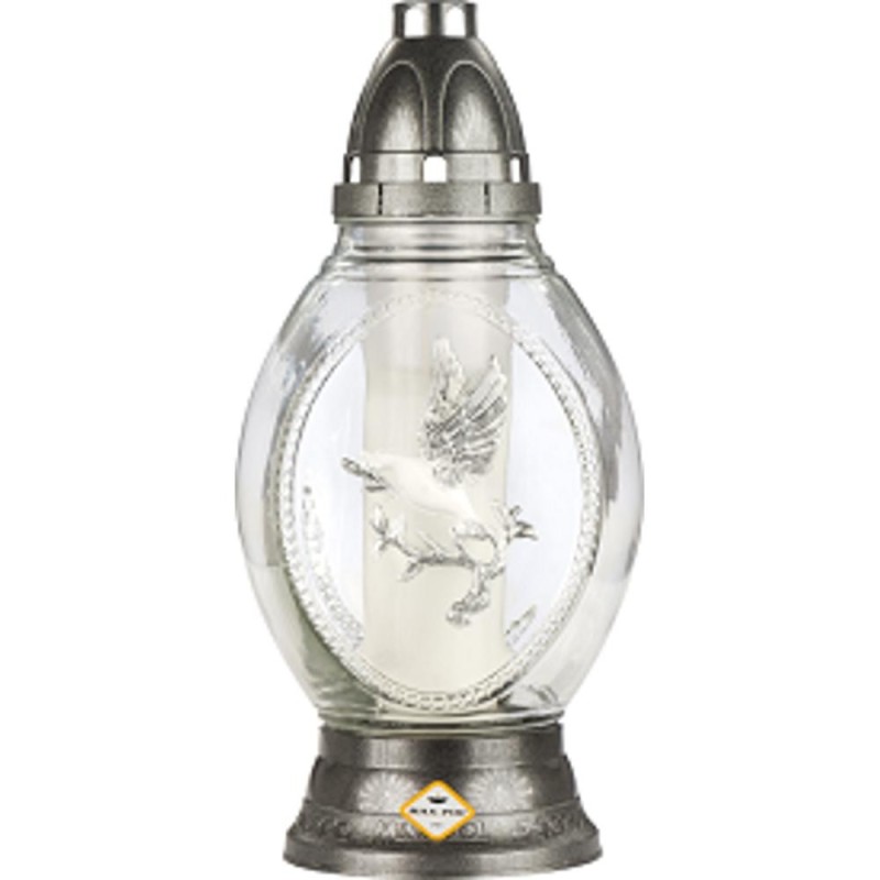 Candela din Sticla cu Porumbel, Argintie, 41 Ore