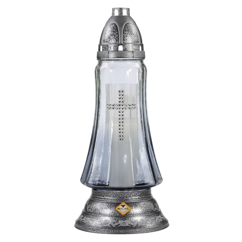 Candela din Sticla Fumurie cu Cruce 537F - CR Max-Pol 41 Ore