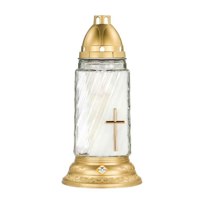 Candela din Sticla, Tip Felinar, Cruce Aurie, 913-CR