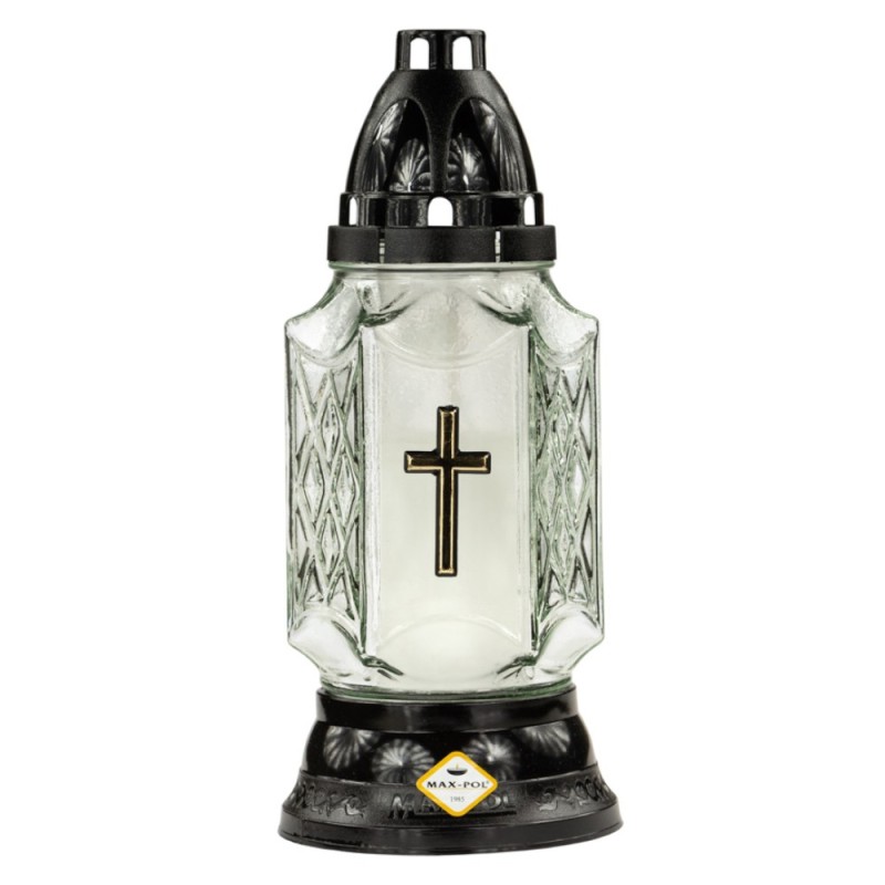 Candela din Sticla Transparenta cu Cruce - Max-Pol, 24 Ore
