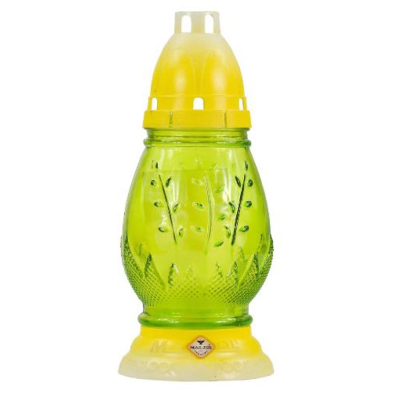 Candela Ou din Sticla Colorata, Galben si Verde, timp de Ardere 18 Ore