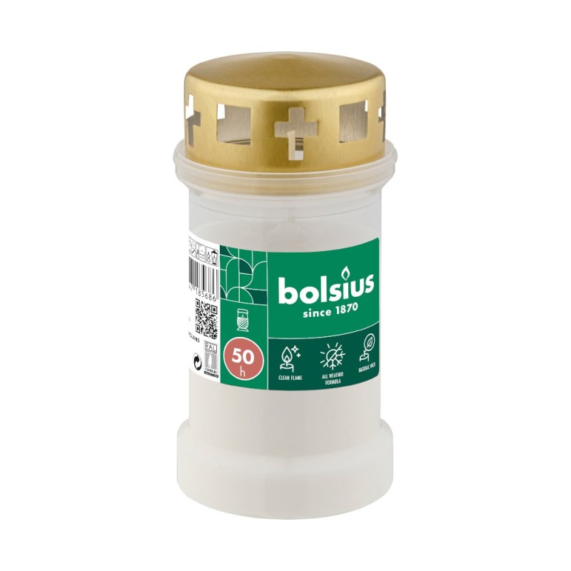 Candela Plastic cu Capac Anti-Ploaie, Bolsius Nr.3, Alb, 50 Ore