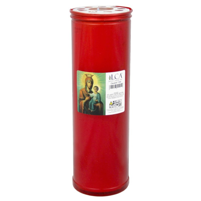 Candela Plastic cu Capac Anti-Vant Rosu 210 Ore