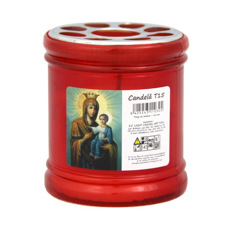 Candela Plastic cu Capac Anti-Vant Rosu 24 Ore