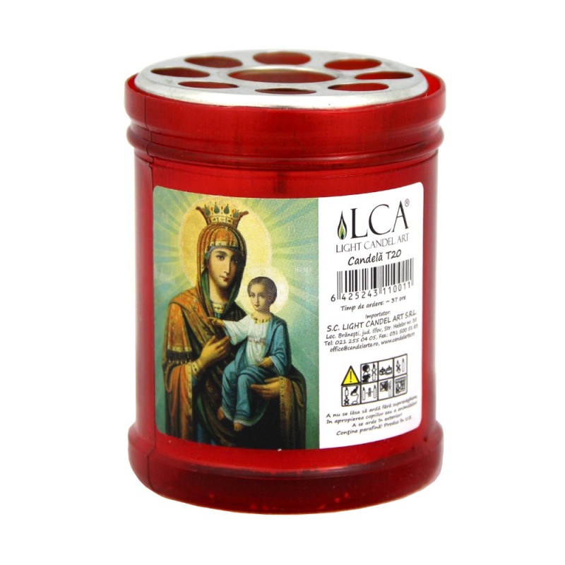 Candela Plastic cu Capac Anti-Vant Rosu, 32 Ore