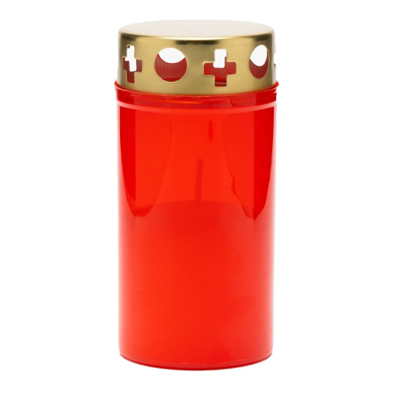Candela Plastic Rosu cu Fitil, Capac Auriu, 36 Ore